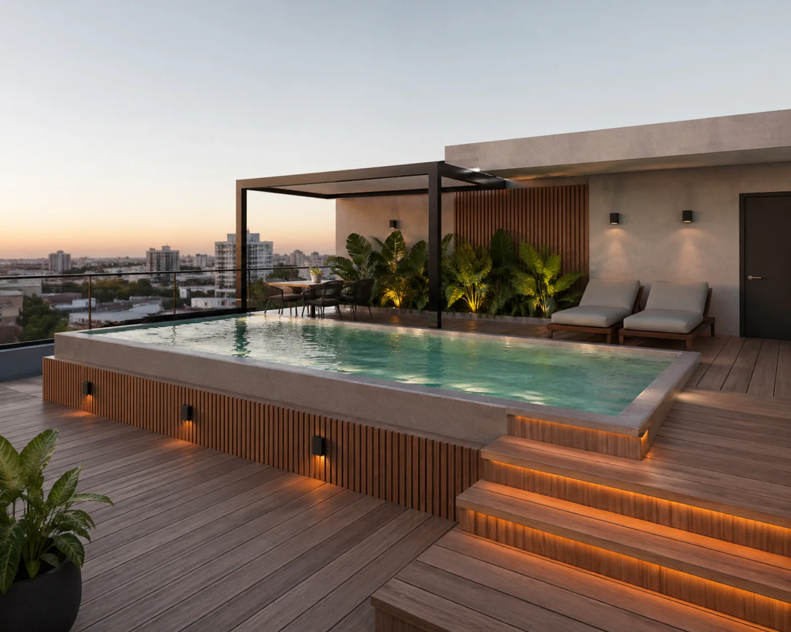 Piscina premium con deck en terraza urbana - Breva Pool Studio Buenos Aires